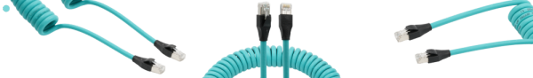 INDULINK® SPIRAL INDUSTRY RJ45 CAT.5e TPU PREM - F/UTP AWG26/7 L=0,6 M X6 PETROL - STRAIGHT END TANGENTIAL