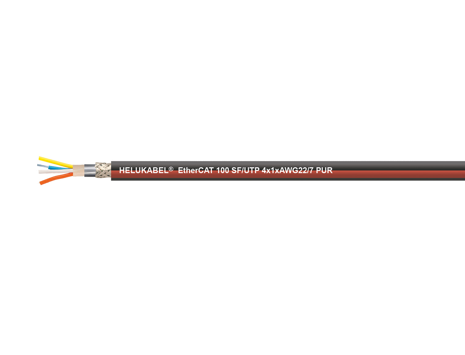 HELUKABEL® EtherCAT-P100S-L CAT.5e SF/UTP PUR CHAIN schwarz-rot 4 x 1 x AWG 22 /7 — HELU Serienabbildung; Ausführung siehe Artikelangaben.