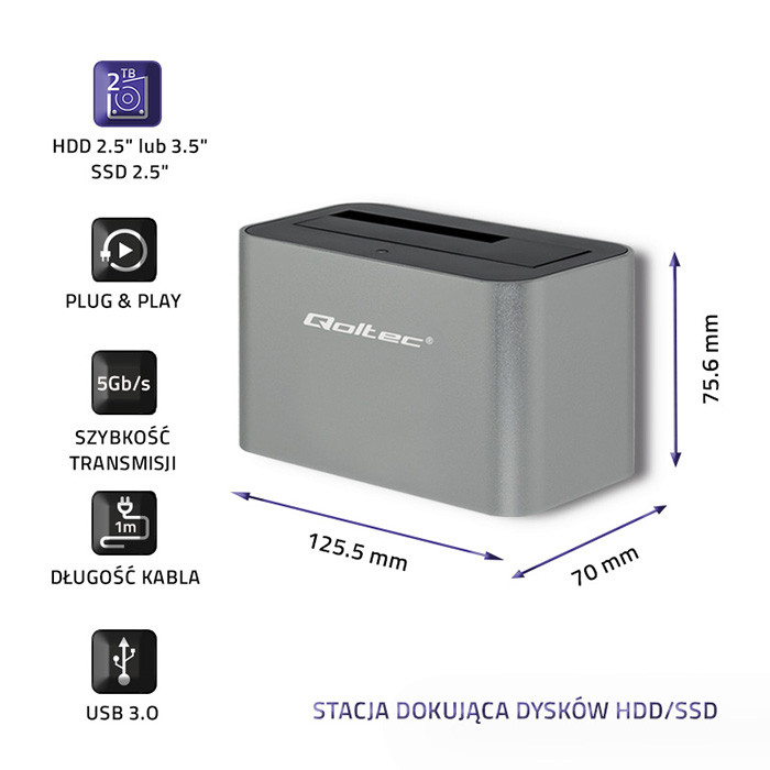 Qoltec Dockingstation 50315 | 2.5"/3.5" SATA | USB 3.0