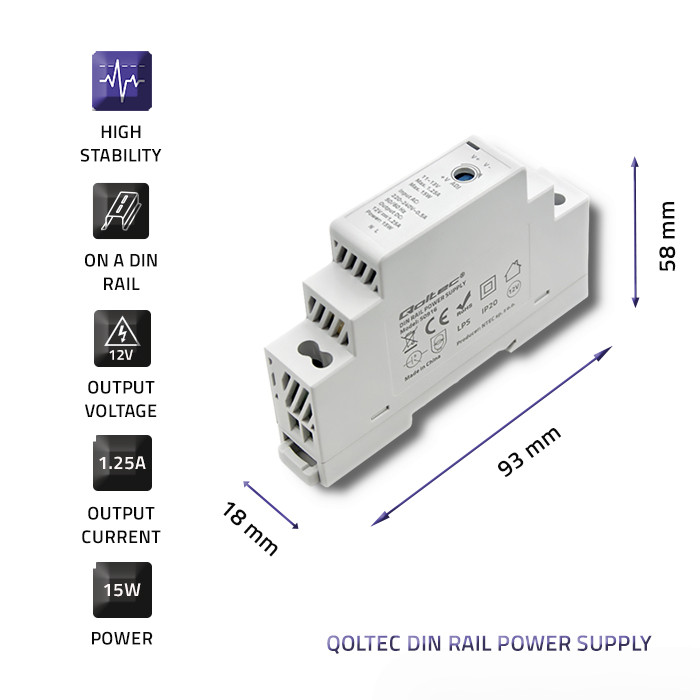 Qoltec DIN-Schienen-Netzteil 50916 | 15W | 12V | 1.25A | Grau