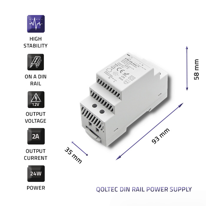 Qoltec DIN-Schienen-Netzteil 50918 | 24W | 12V | 2A | Weiß