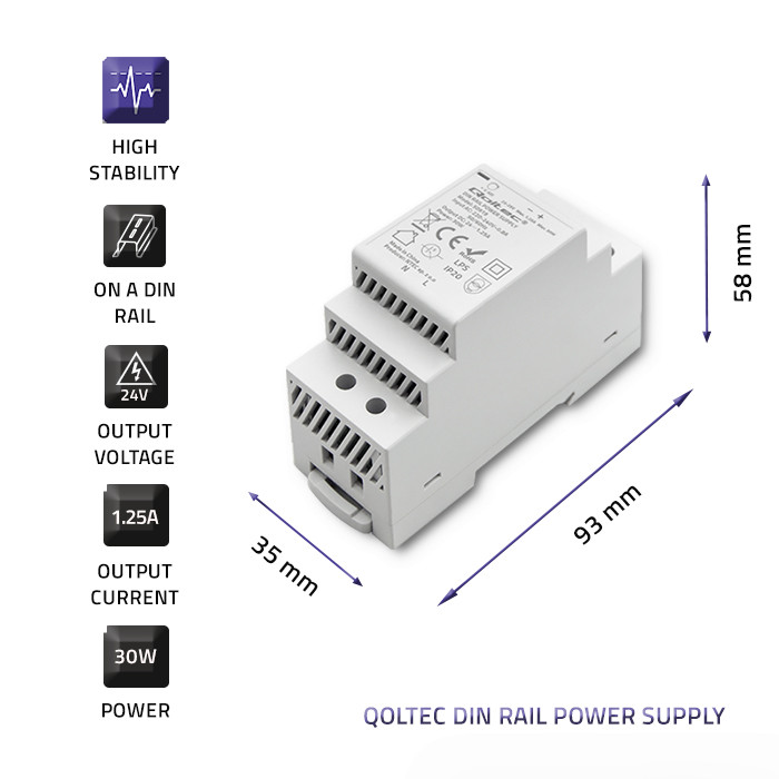 Qoltec DIN-Schienen-Netzteil 50919 | 30W | 24V | 1.25A | Grau