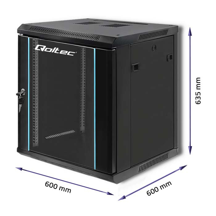 Qoltec 19-Zoll-Netzwerkschrank 54467 | 12U | 600 x 635 x 600 | Schwarz