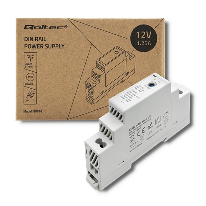 Qoltec DIN-Schienen-Netzteil 50916 | 15W | 12V | 1.25A | Grau