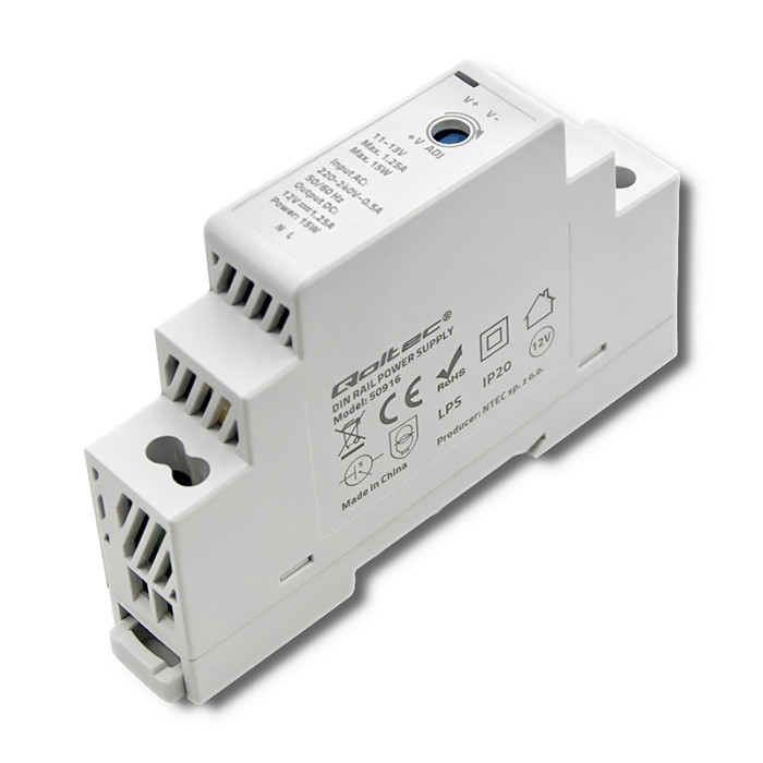 Qoltec DIN-Schienen-Netzteil 50916 | 15W | 12V | 1.25A | Grau