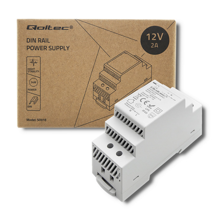 Qoltec DIN-Schienen-Netzteil 50918 | 24W | 12V | 2A | Weiß
