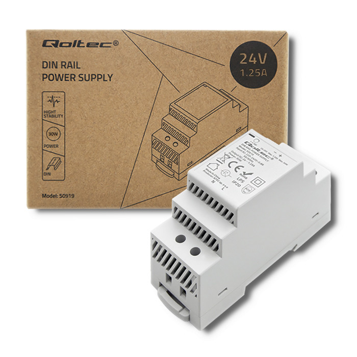 Qoltec DIN-Schienen-Netzteil 50919 | 30W | 24V | 1.25A | Grau