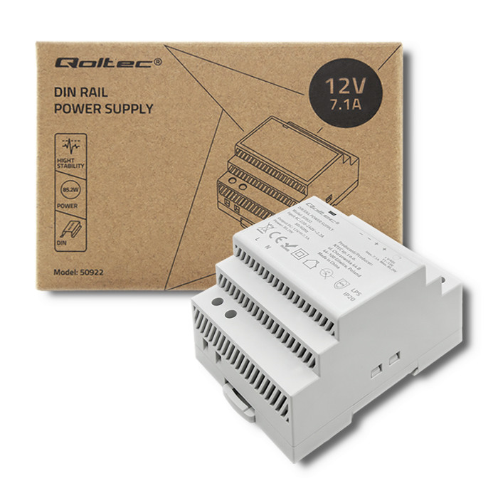 Qoltec DIN-Schienen-Netzteil 50922 | 85.2W | 12V | 7.1A | Grau