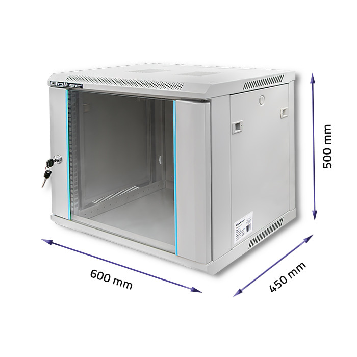 Qoltec 19-Zoll-Netzwerkschrank 54484 | 9U | 600 x 500 x 450 | Grau