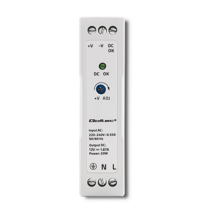 Qoltec DIN-Schienen-Netzteil 50908 | 20W | 12V | 1.67A | Weiß