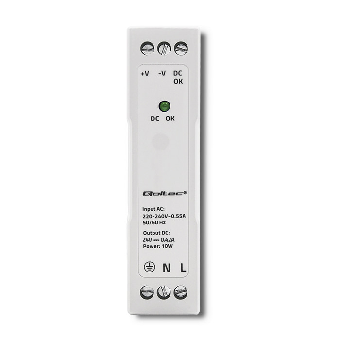 Qoltec DIN-Schienen-Netzteil 50907 | 10W | 24V | 0.42A | Weiß
