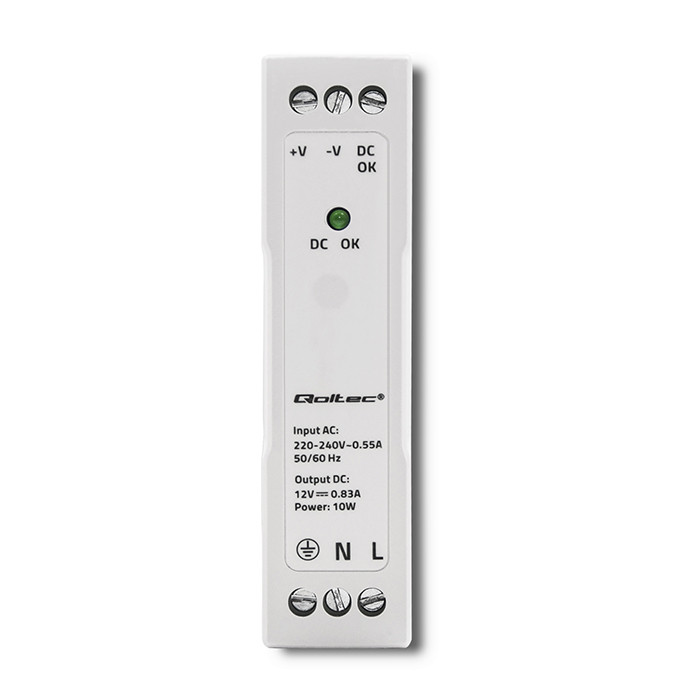 Qoltec DIN-Schienen-Netzteil 50906 | 10W | 12V | 0.83A | Weiß