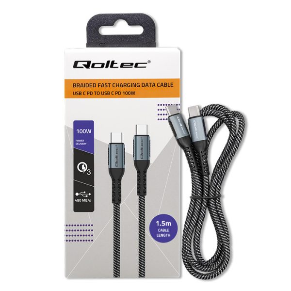 Qoltec USB-C-Kabel 52358 | 100W | 1.5m | Schwarz