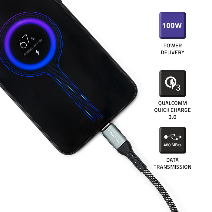 Qoltec USB-C-Kabel 52358 | 100W | 1.5m | Schwarz