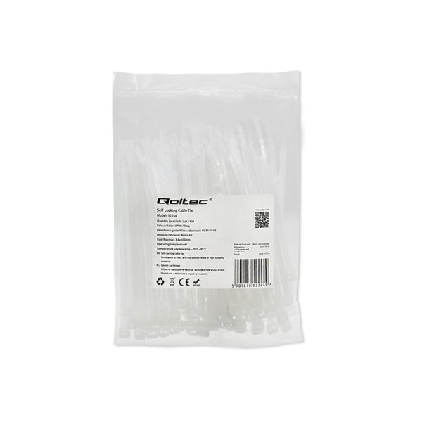 Qoltec Kabelbinder 52244 | 100 mm | 3.6*100 mm | 100 Stück. | Weiß