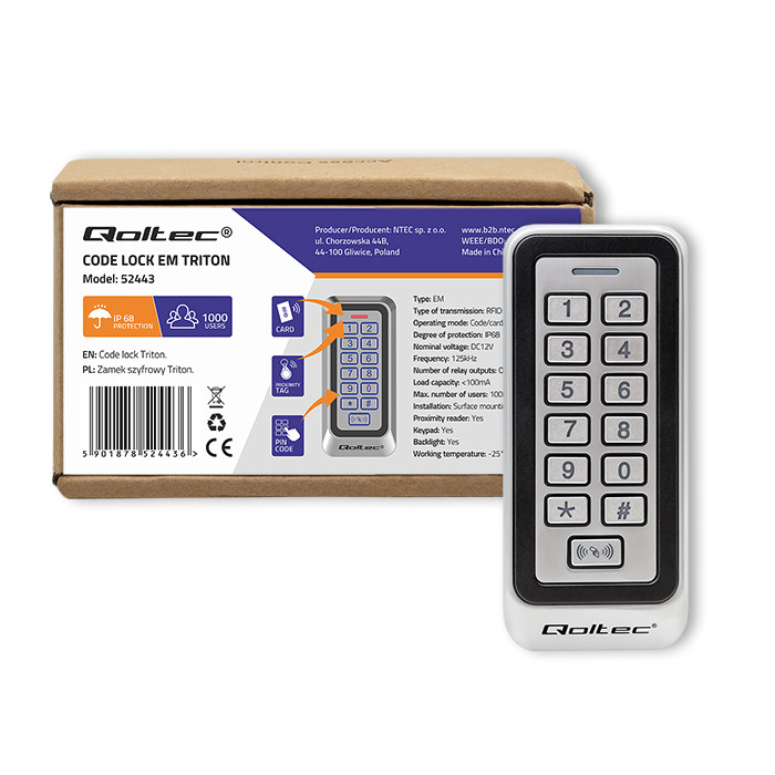 Qoltec RFID-Codeschloss TRITON 52443 | IP68