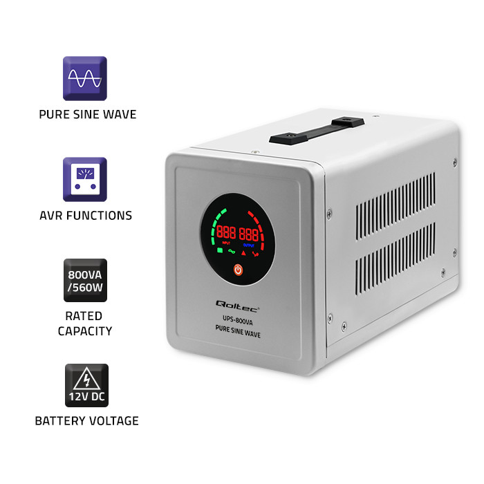 Qoltec USV-Notstromversorgung 50720 | 800VA | 560W | Grau