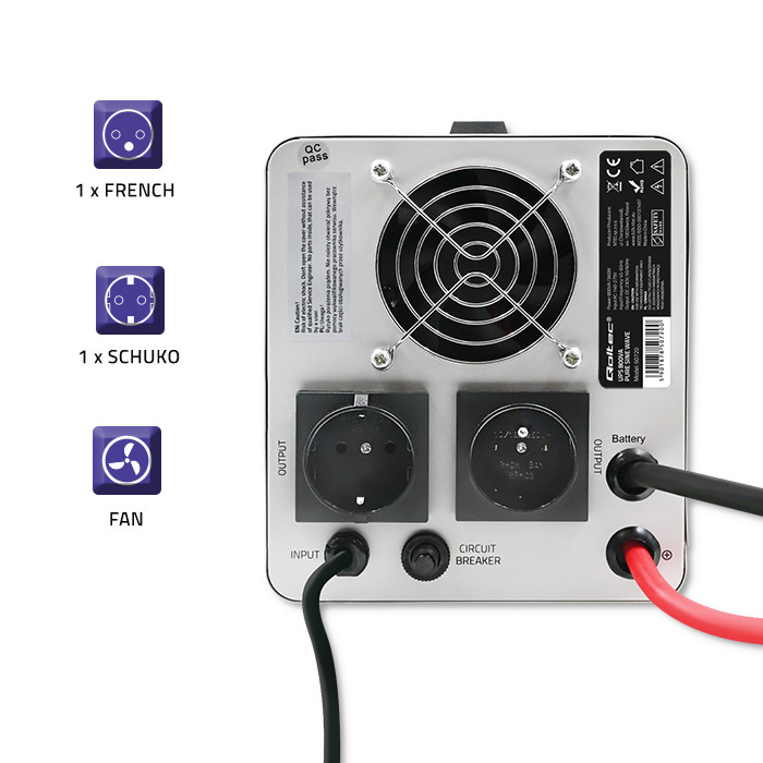 Qoltec USV-Notstromversorgung 50720 | 800VA | 560W | Grau