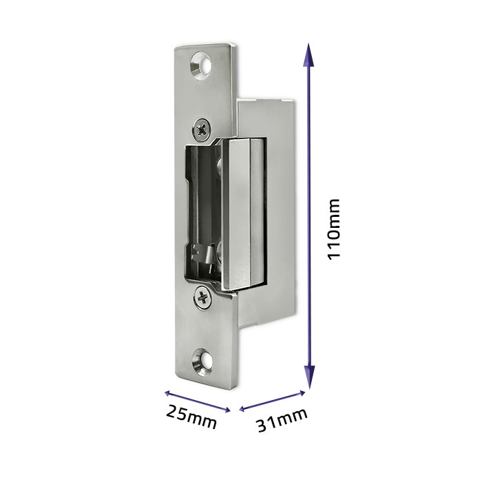Qoltec Electric strike With lock and memory + mounting plate | 12V | Stainless steel
