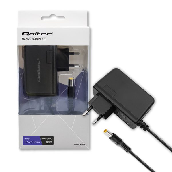 Qoltec AC/DC-Netzteil 51028 | 18W | 9V | 2A | 5.5*2.5