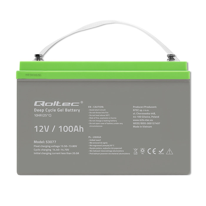 Qoltec Deep-Cycle-GEL-Batterie 53077 | 12V | 100Ah | 30.5kg