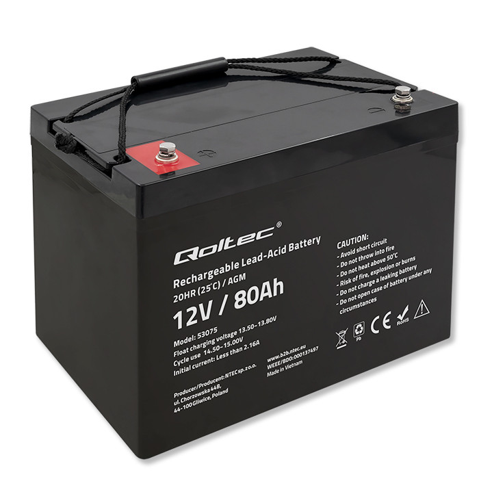 Qoltec AGM-Batterie 53075 | 12V | 80Ah | 23.5kg