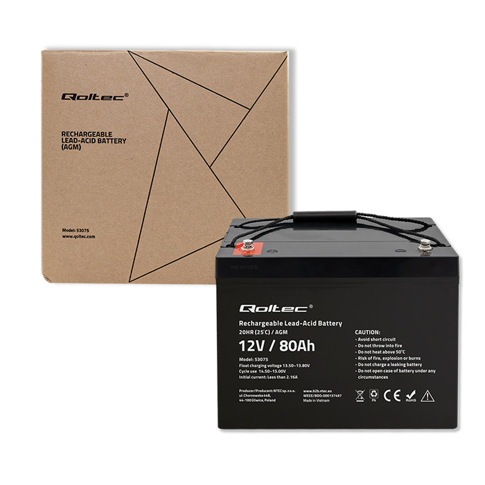 Qoltec AGM-Batterie 53075 | 12V | 80Ah | 23.5kg