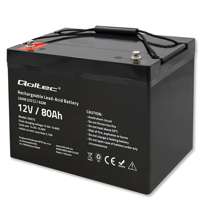 Qoltec AGM-Batterie 53075 | 12V | 80Ah | 23.5kg