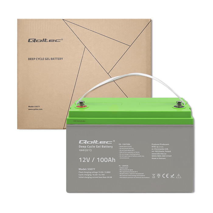 Qoltec Deep-Cycle-GEL-Batterie 53077 | 12V | 100Ah | 30.5kg