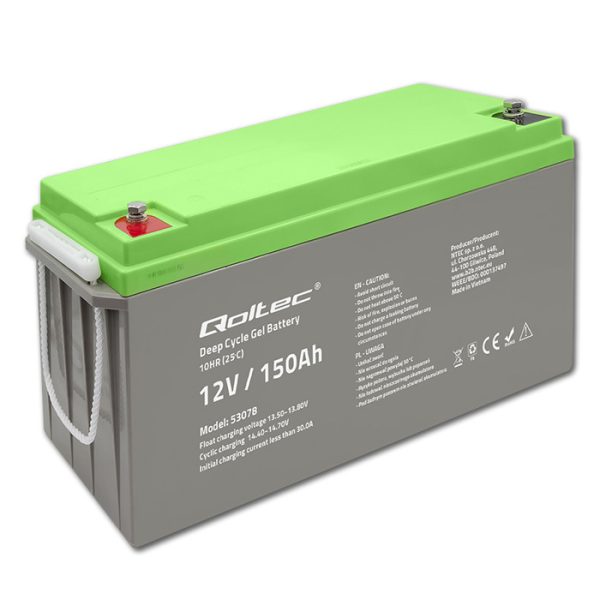 Qoltec Deep-Cycle-GEL-Batterie 53078 | 12V | 150Ah | 44.5kg
