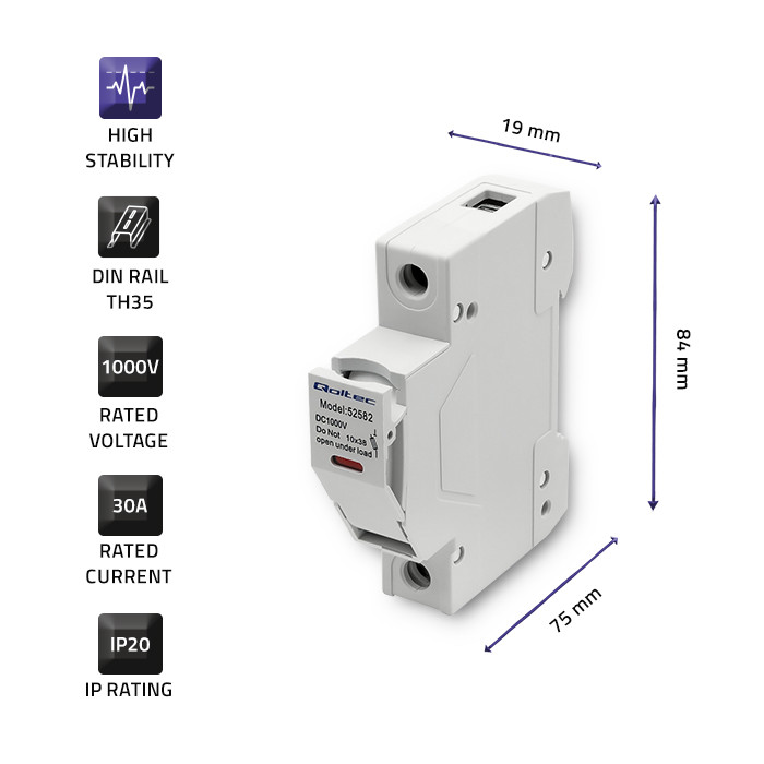 Qoltec Sicherung 52582 | 1000V | 30A | 1P | 10x38