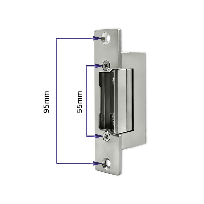 Qoltec Electric strike With lock and memory + mounting plate | 12V | Stainless steel