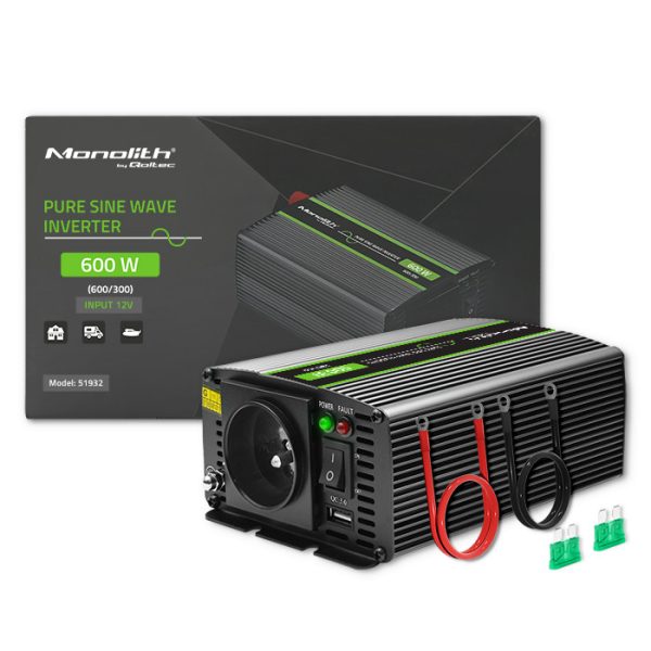 Qoltec Reiner-Sinus-Wechselrichter Monolith 51932 | 300W | 600W | 12V | 230V