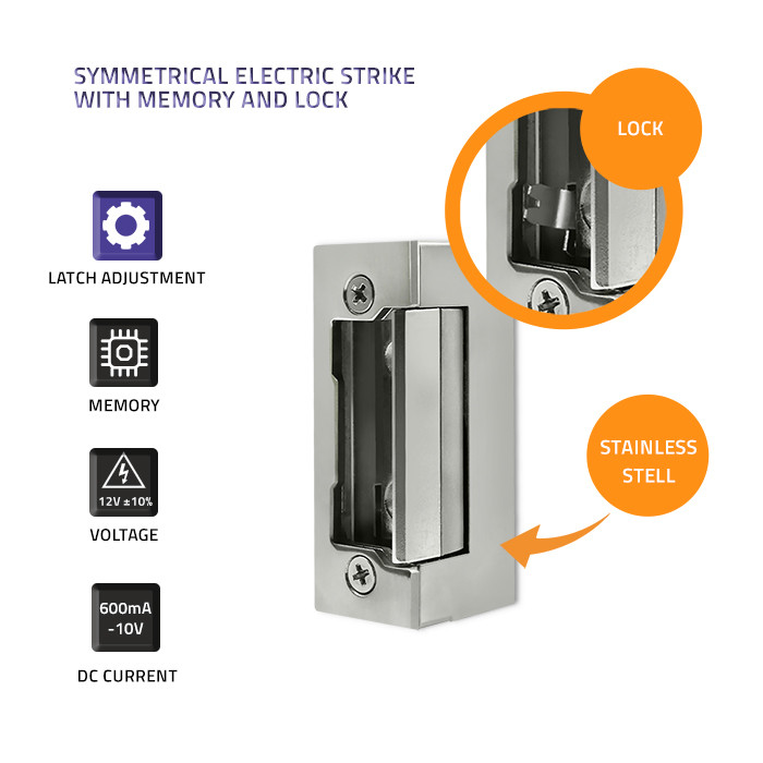 Qoltec Electric strike With lock and memory | 12V | Stainless steel