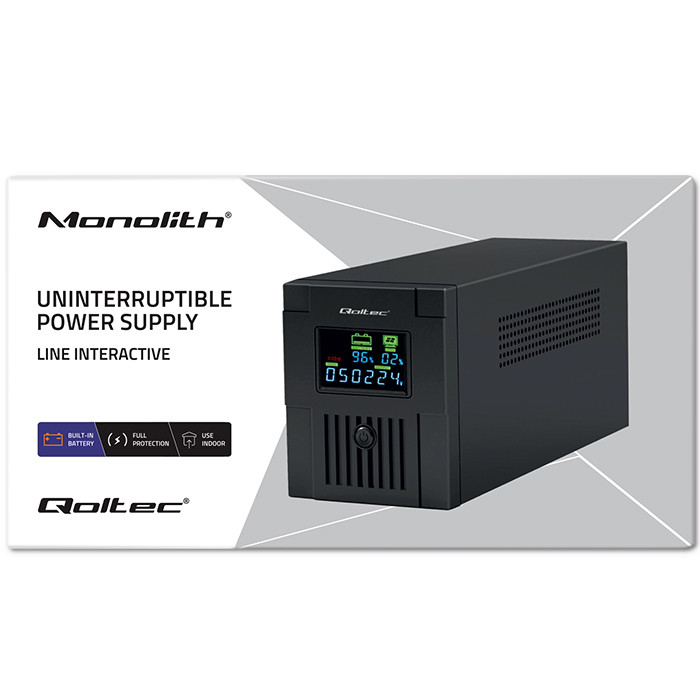 Qoltec Line-Interactive-USV Monolith 53771 | 2000VA | 1200W | LCD | USB | RJ45