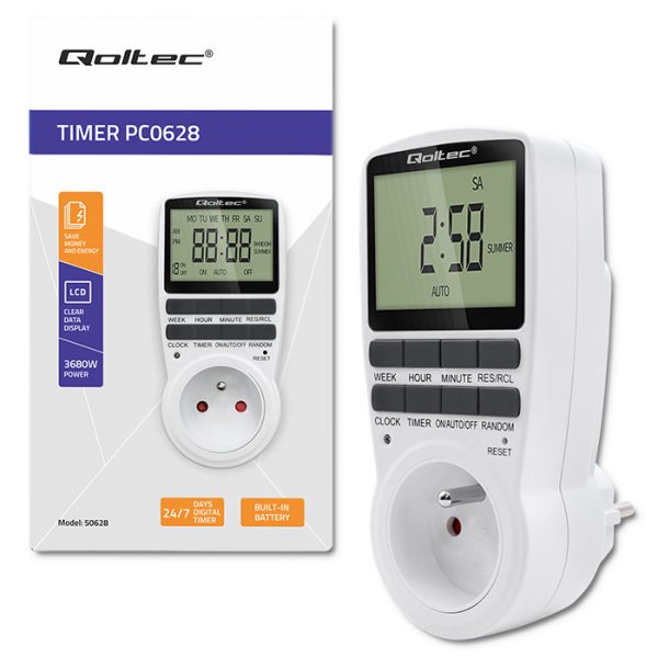 Qoltec Digitale Zeitschaltuhr PC0628 50628 | 3680W | 16A | LCD