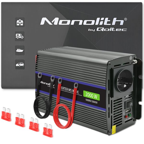 Qoltec Modifizierter-Sinus-Wechselrichter Monolith 51926 | 12V | 230V | 2000W | 1000/2000W | USB