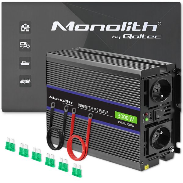 Qoltec Modifizierter-Sinus-Wechselrichter Monolith 51927 | 12V | 230V | 1500/3000 | USB