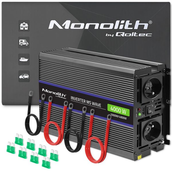 Qoltec Modifizierter-Sinus-Wechselrichter Monolith 51928 | 12V | 230V | 4000W | 2000/4000W | USB