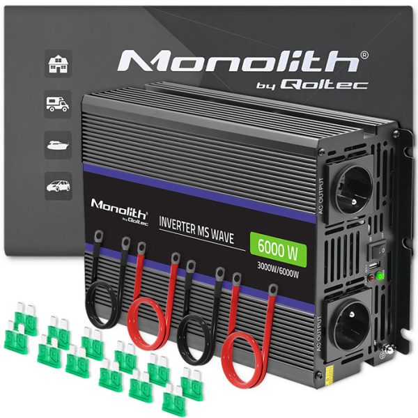 Qoltec Modifizierter-Sinus-Wechselrichter Monolith 51929 | 12V | 230V | 6000W | 3000/6000W | USB