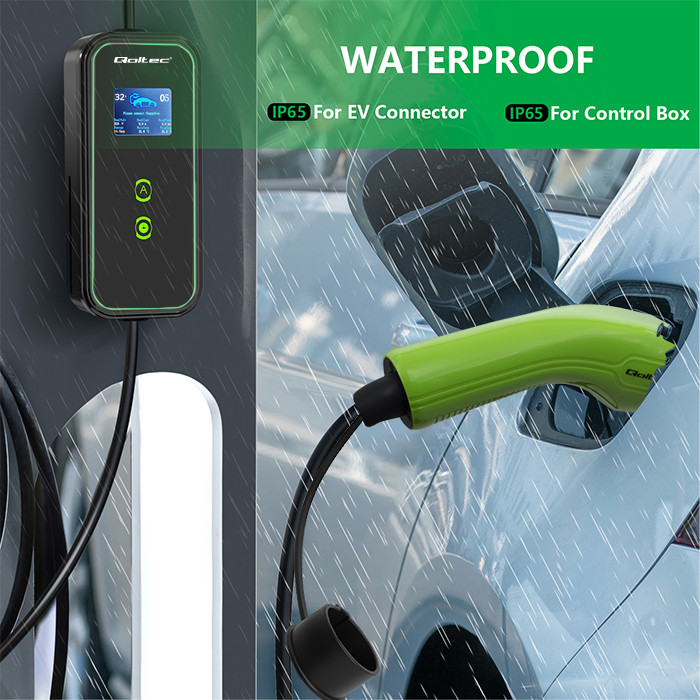 Qoltec Typ-2-EV-Ladegerät 52471 | 7kW | 230V | 32A | 5m | LCD