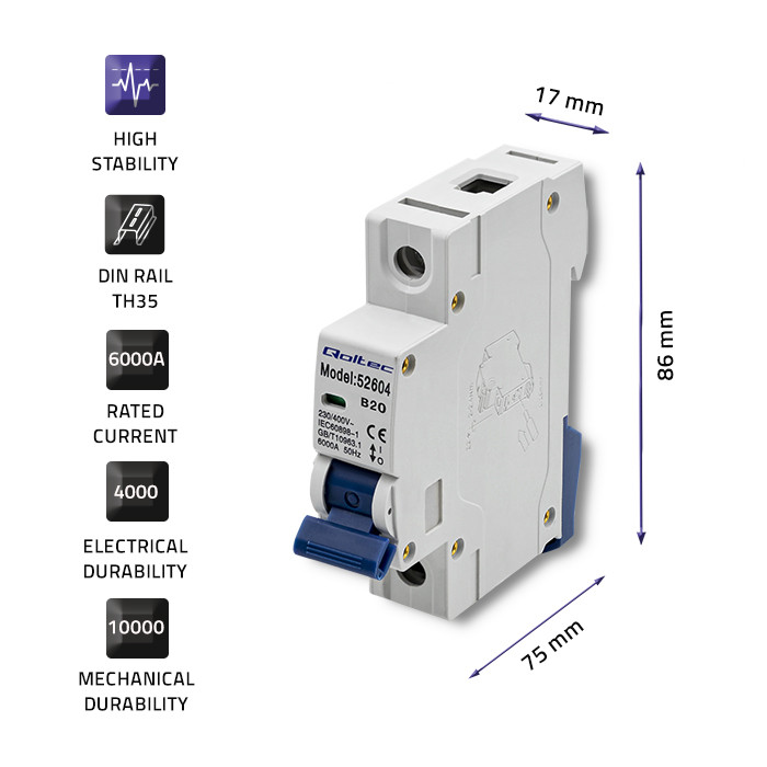 Qoltec Leitungsschutzschalter 52604 | 20A | 1P