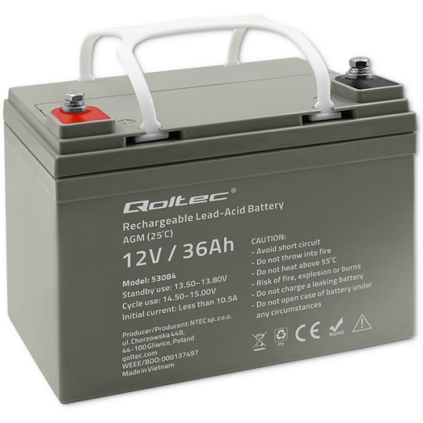 Qoltec AGM-Batterie 53084 | 12V | 36Ah