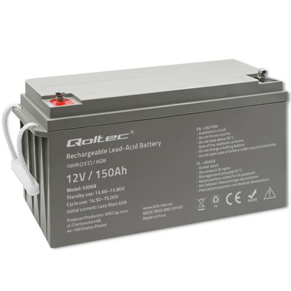 Qoltec AGM-Batterie 53068 | 12V | 150Ah | 40.1kg
