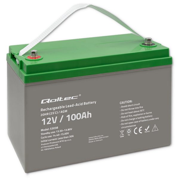 Qoltec AGM-Batterie 53038 | 12V | 100Ah | 28.1kg