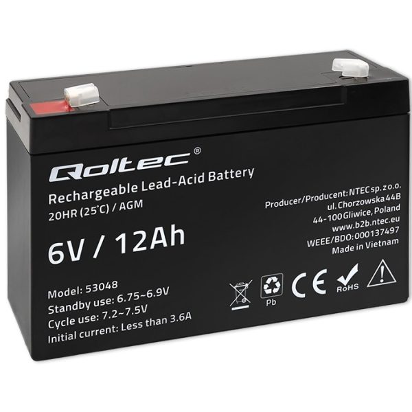 Qoltec AGM-Batterie 53048 | 6V | 12Ah
