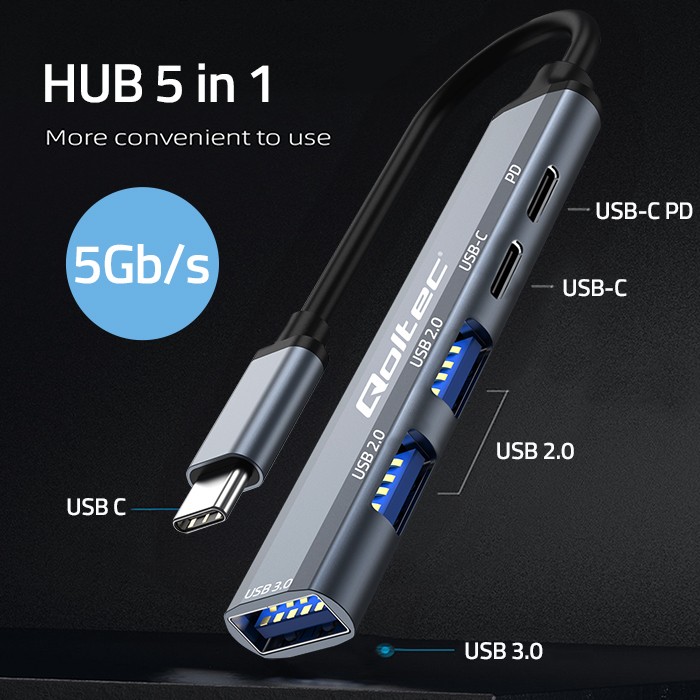 Qoltec USB-Hub 53790 | USB-C | 2x USB 2.0 | USB 3.0