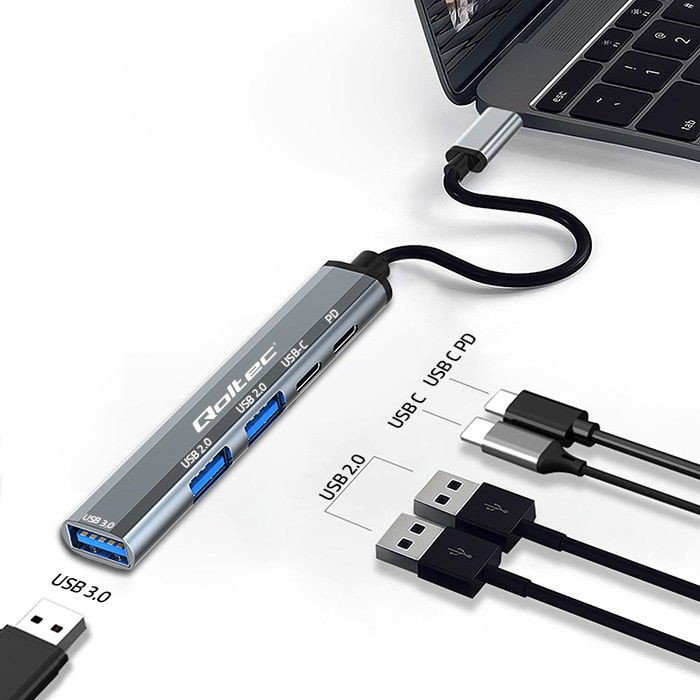 Qoltec USB-Hub 53790 | USB-C | 2x USB 2.0 | USB 3.0