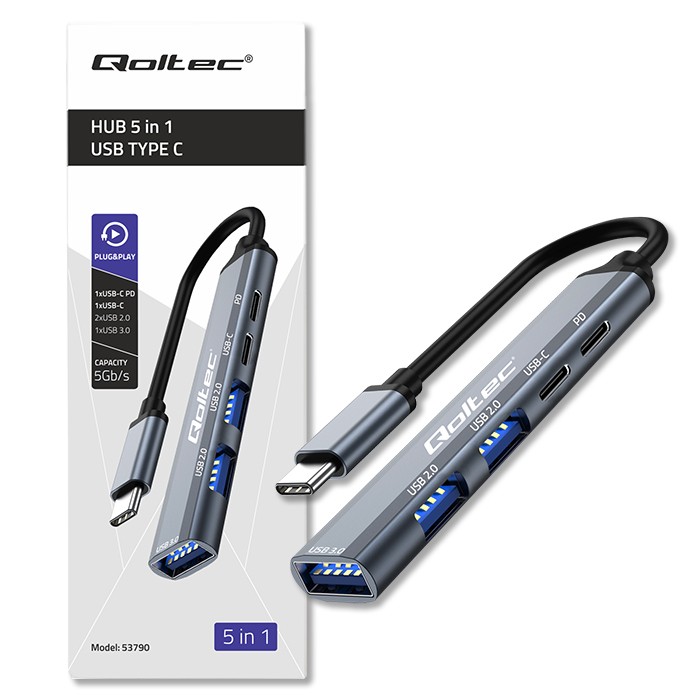 Qoltec USB-Hub 53790 | USB-C | 2x USB 2.0 | USB 3.0