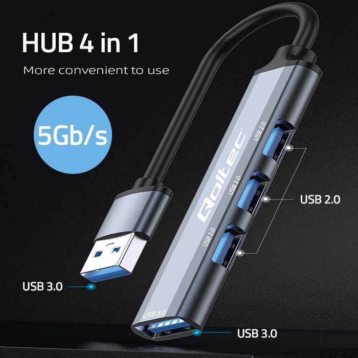 Qoltec USB-Hub 53793 | USB 3.0 | 3x USB 2.0